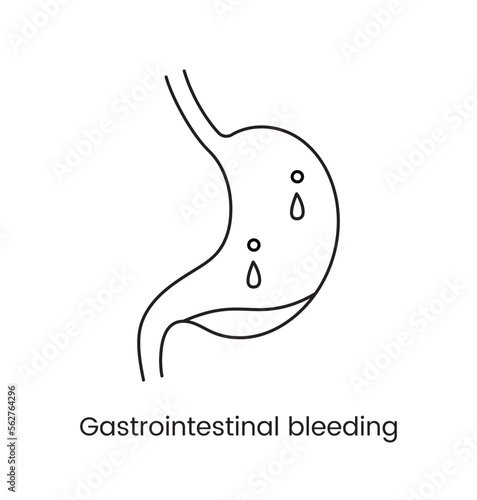 Gastrointestinal bleeding icon line in vector, a medical illustration of a stomach that is filled with blood.