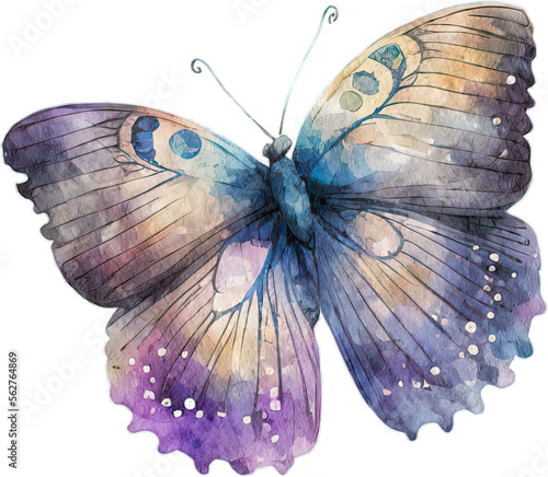 Canvas Print Watercolor violet purple butterfly illustration