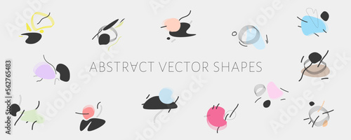 Abstract shape set. Geometric shape elements. Set of modern graphic elements. Fluid dynamical colored logo or labels. Vector graphic.