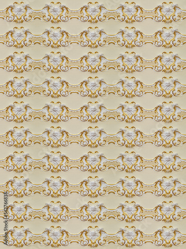 Obraz na płótnie Golden decorative kaleidoscope mosaic baroque ornament pattern of original decoration from historical buildin
g in Bratislava. Geometric design for fabric, textile print,
wrapping paper, cover.
w salonie