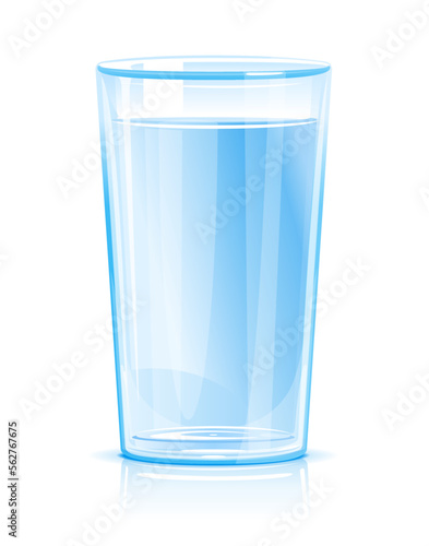 One glass of clean blue fresh water isolated, clean drinking water illustration, cool refreshing drink