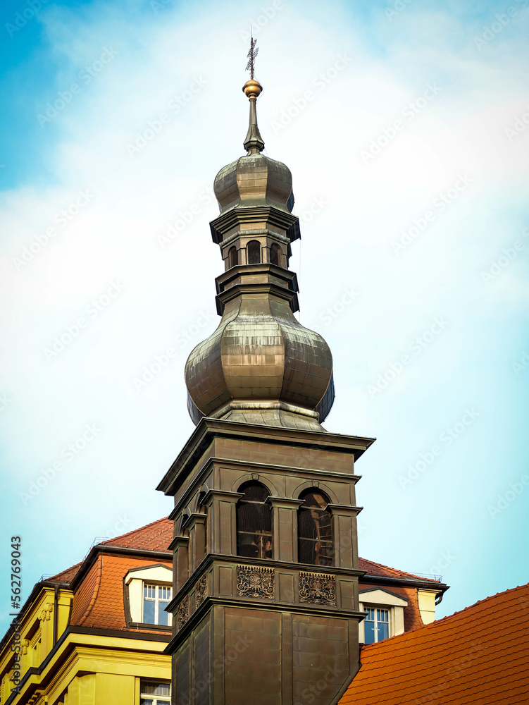 Historical church tower in Old Town, Bratislava, Slovakia