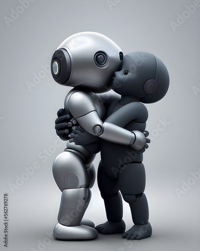 Two humanoid robots hugging  generative ai illustration
