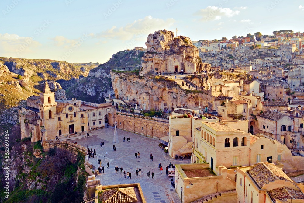 panorama of the famous Sassi di Matera carved into the rock in Basilicata, Italy