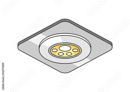 Illustration of recessed spot lighting. Electrical lighting equipment. Industrial or business image. Icon for website and shop.