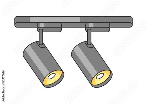 Illustration of track lighting. Electrical lighting equipment. Industrial or business image. Icon for website and shop.