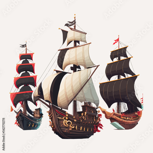 Foto Vector sail boats with white, red and black sails