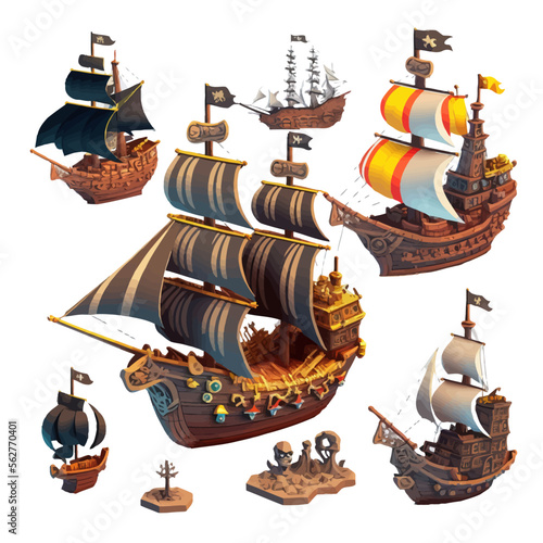 Billede på lærred Pirate ships isolated on white background
