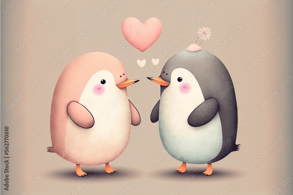 Cute penguin couple in love Valentine's Day illustration generative ai Cute penguin couple in love Valentine's Day illustration generative ai
