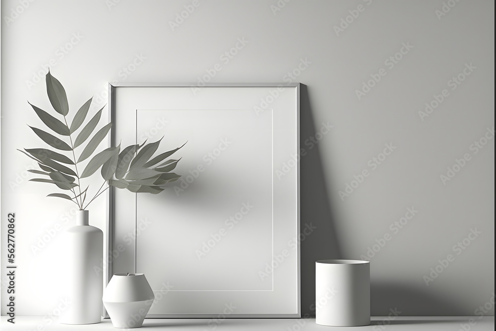 white frame and plant white frame and plant