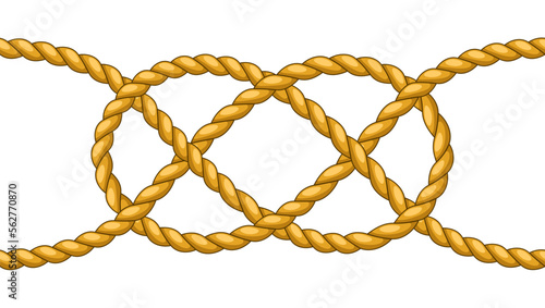 Illustration of jute rope knot. Nautical, fishing and decorative node.