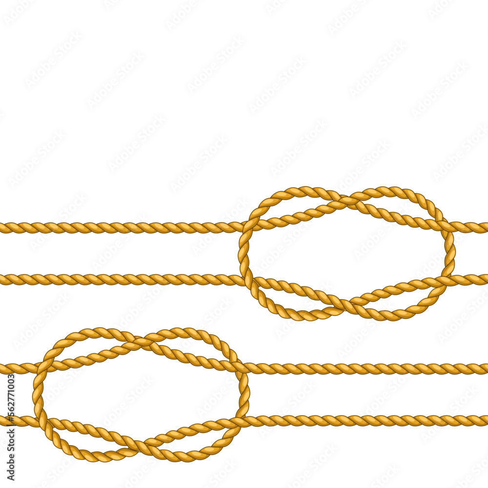 Seamless pattern with jute rope knots. Nautical, fishing and decorative nodes.