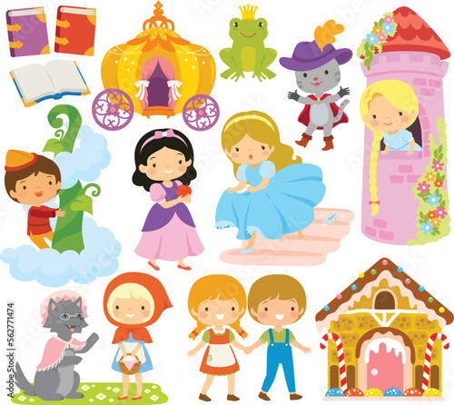 Fairy tales clipart set. Cute cartoon characters from famous folktales.