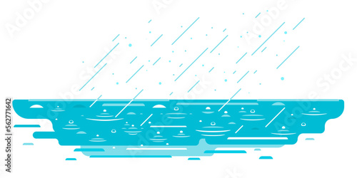 One puddle with raindrops in flat style isolated