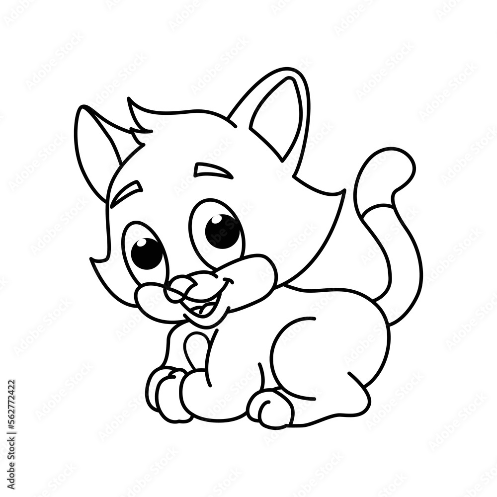 Cute cat cartoon characters vector illustration. For kids coloring book.