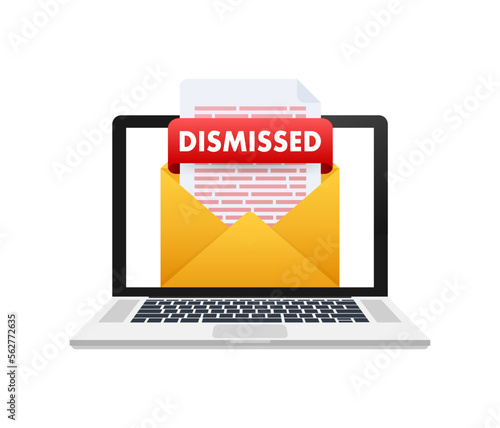 Dismissal document, dismissed stamp. Getting fired. Vector stock illustration.
