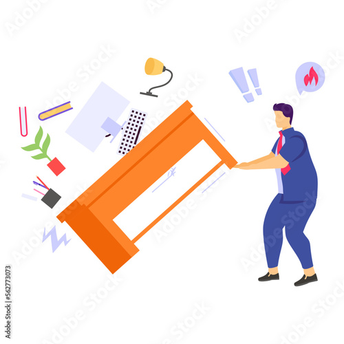 Angry and exasperated concept, experiencing nervous breakdown throwing furniture and yelling vector icon design,Mood and feeling symbol,Emotional Characters sign, Social issue scene stock illustration