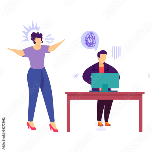 Boss Screaming concept, enraged young woman and Employee vector color icon design, Mood and feeling symbol, Emotional Characters sign, Social issues scene stock illustration 