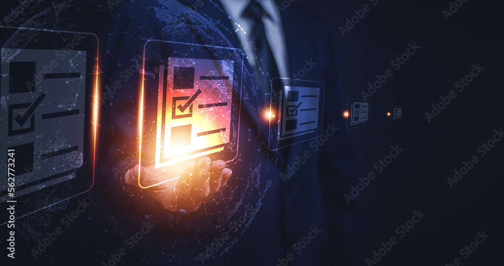 Document Control Visual Pic Documents management information system concept, Businessman using ...