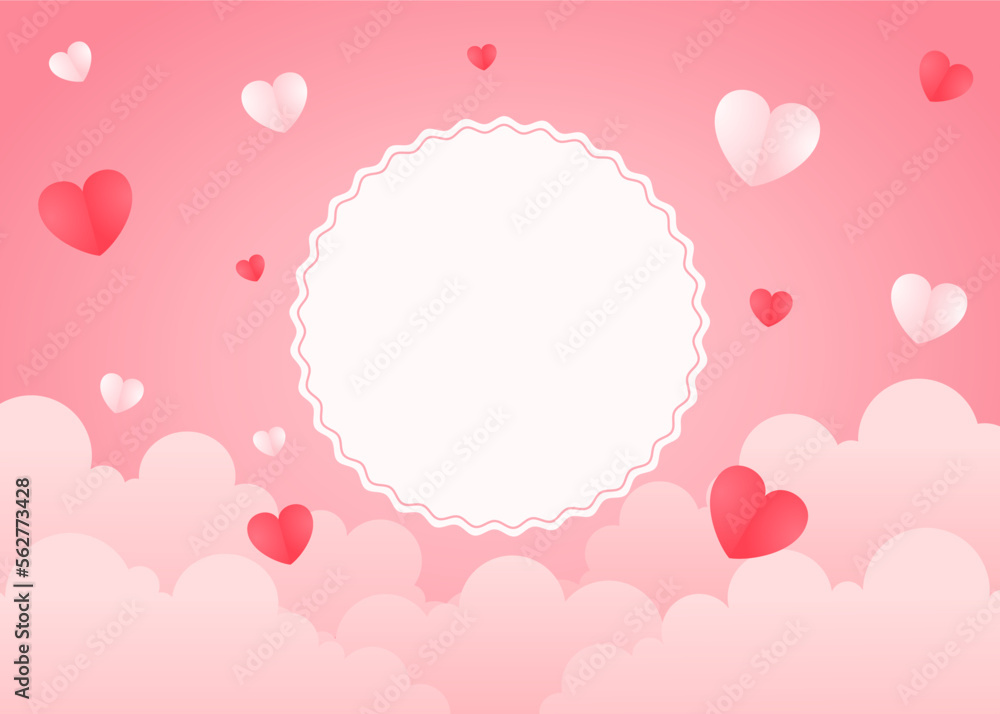 pink background with illustration of cloud and heart shape for valentines day celebration and greeting card