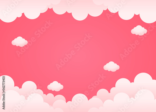 pink background with clouds illustration for valentines day celebration and greeting card