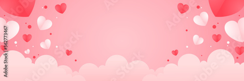 pink background with illustration of cloud and heart shape for valentines day celebration and greeting card