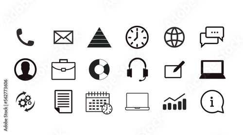 Work and Productivity Icon Set. Vector isolet collection of work related black and white illustrations