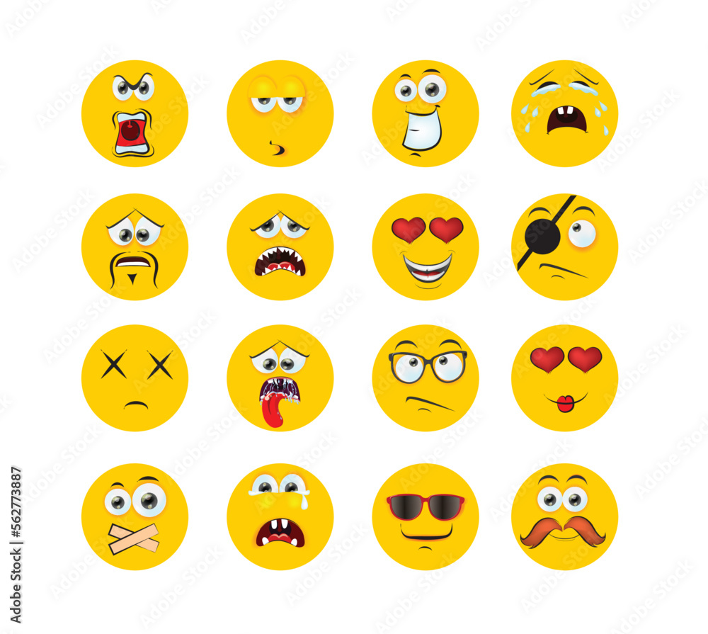 Round abstract comic Faces with various Emotions. Cartoon drawing style. Different colorful characters, Flat design. Hand drawn trendy Vector illustration. Round abstract comic Faces with various Emotions. Cartoon drawing style. Different colorful characters, Flat design. Hand drawn trendy Vector illustration.