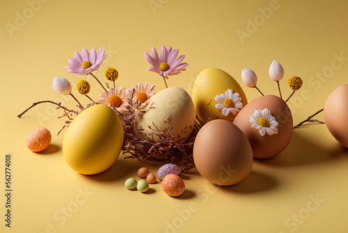 colorful easter eggs with flowers, generative ai