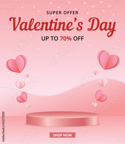 Valentines day sale vector banner, valentines day promotion, Can be used for Wallpaper, flyers, invitation, posters, brochure, banners. Vector illustration.