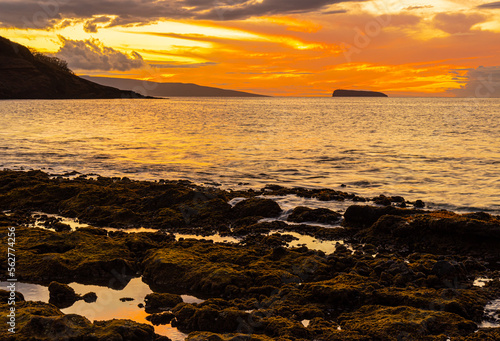Sunset Reflections on The Tide Pools Along Oneuli Beach   Makena State Park  Maui  Hawaii  USA
