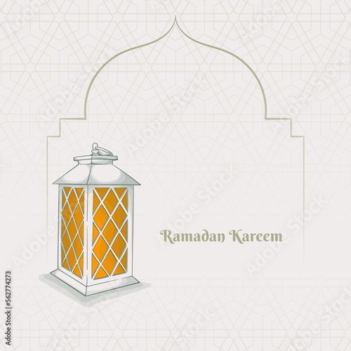 Lantern in cartoon design with simple islamic background for ramadan or eid template design