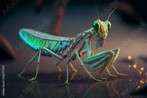  bioluminescent praying mantis, in nature, © Anderson