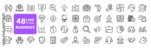 Business and finance set of web icons in line style. Finance and business. Money, business process, bank, team work, office, payment, strategy, management, accounting, infographic. Vector illustration