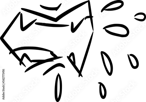 Vector drawing of mounts expressing different emotions. In cartoon style on white background, isolated. Contours.The mouth screams loud and grins. Splashes of saliva are flying out of it.Furious angry