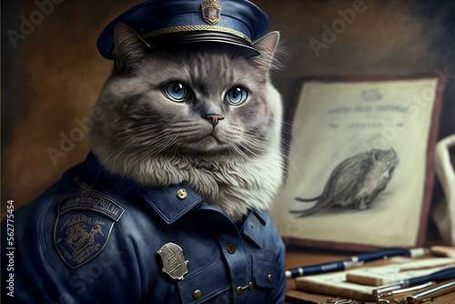 cat in a Police suit, photorealistic Portrait Generative ai
 photo