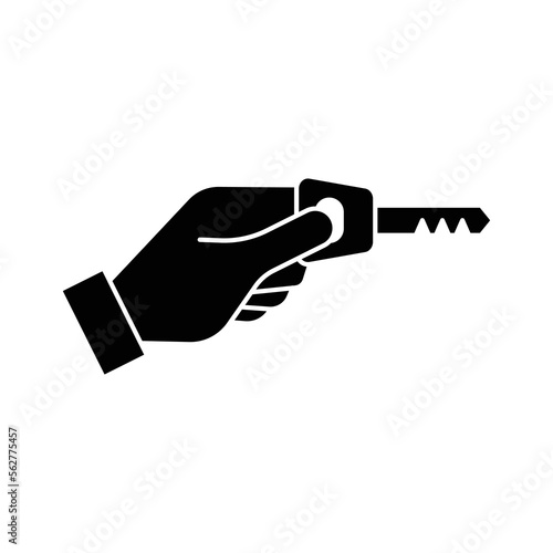 Hand holding key icon design. Hand with a key. isolated on white background