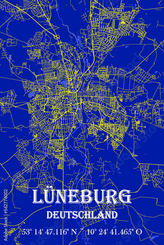 Nachtblaue schön ästhetische Stadtkarte Lüneburg