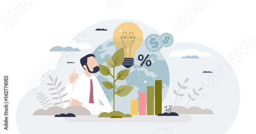 ESG or environmental social governance finance investing tiny person concept, transparent background. Business eco principles with sustainable.