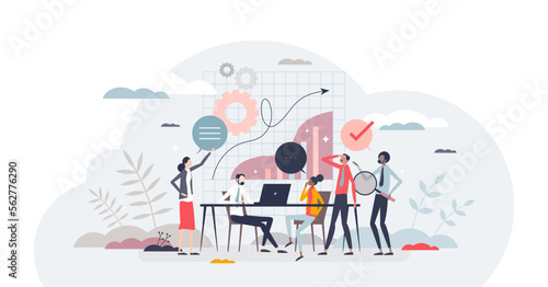 Work group as effective approach for business project tiny person concept  transparent background. Teamwork and collaboration as effective strategy for company illustration.