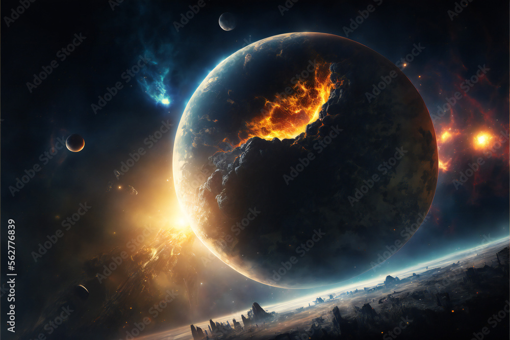 Obraz premium Exploring the Universes Beyond Our World: Photorealistic Visualization of Galaxies, Star Systems, and Solar Systems, with Generative AI to Unlock the Mysteries of the Universe - A 3D Galaxy Journey