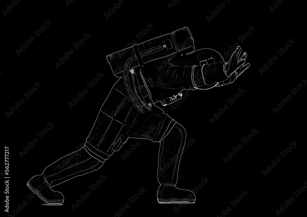 Fototapeta premium astronaut is pushing on white background side view