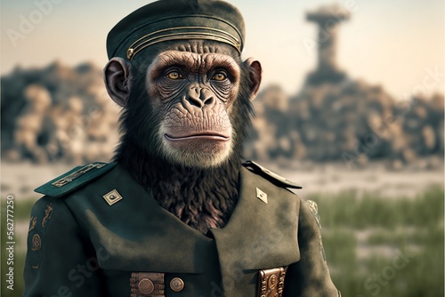 chimpanzee in an army suit, photorealistic, Generative ai
 photo