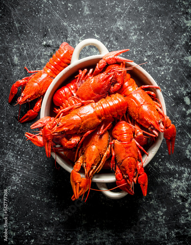 Red boiled crayfish in bowl.