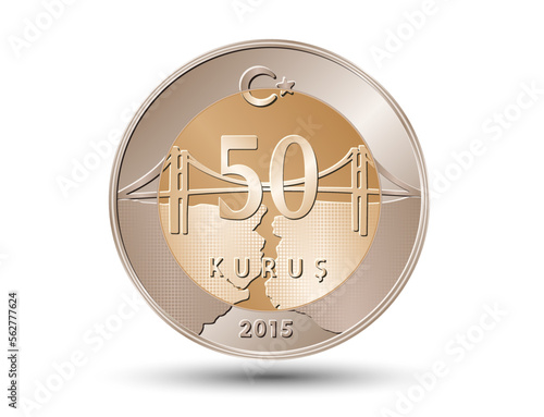 Turkish fifty cents isolated on white background. Vector illustration.