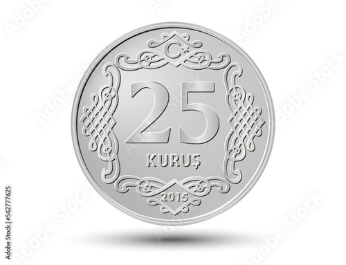 Turkish twenty-five cents isolated on white background. Vector illustration.