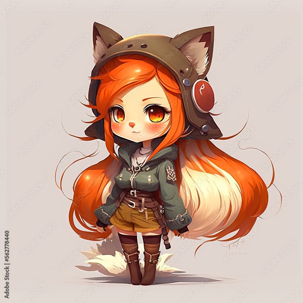 Premium AI Image  Adorable Kawaii Illustrated Chibi Anime Fox Girl Vector  Art Sticker with Bold Line and Cute Pretty