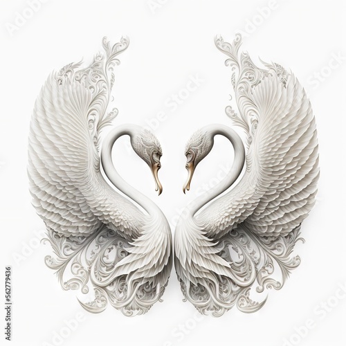 Fototapeta Naklejka Na Ścianę i Meble -  two white swans on a white background