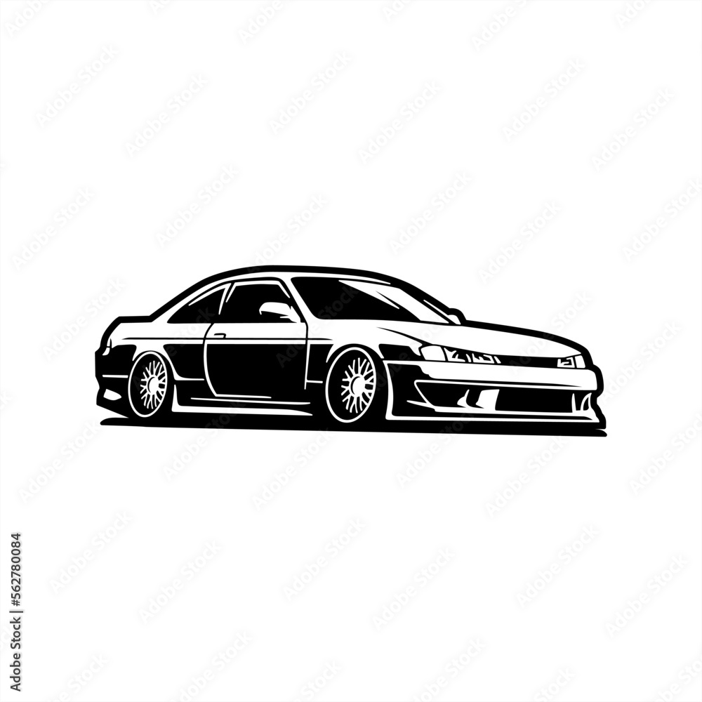 vector japan sport car black white, use for logo and illustration on white background