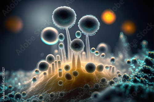a bacteria under a microscope. Generative AI © Kanachi Graphics